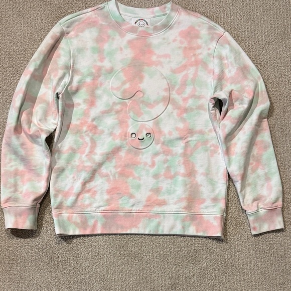 GUESS collab FRIENDS WITH YOU  SZ S,Pink/Mint Tie-Dye Smiley Crewneck sweatshirt - Picture 3 of 9